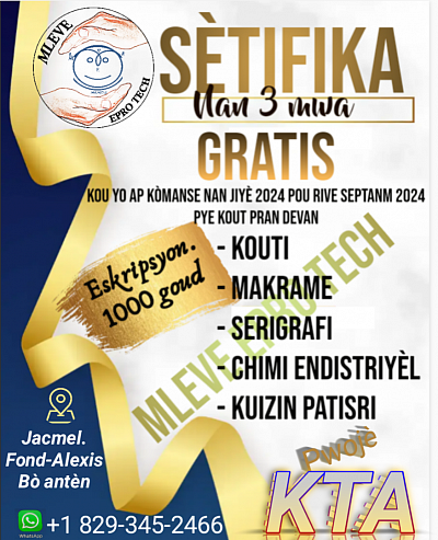 Spesyal 3 mwa fòmasyon Gratis. Jiyè 2024